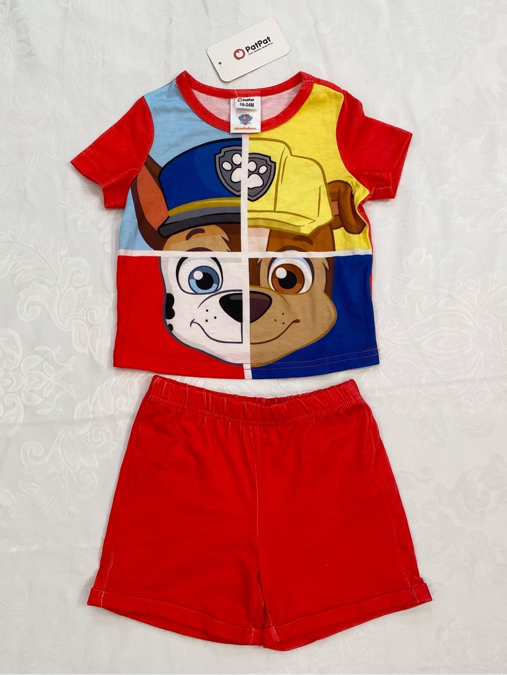 PatPat Kid Paw Patrol Red Yellow Blue Color Block Graphic Tee and Short Set